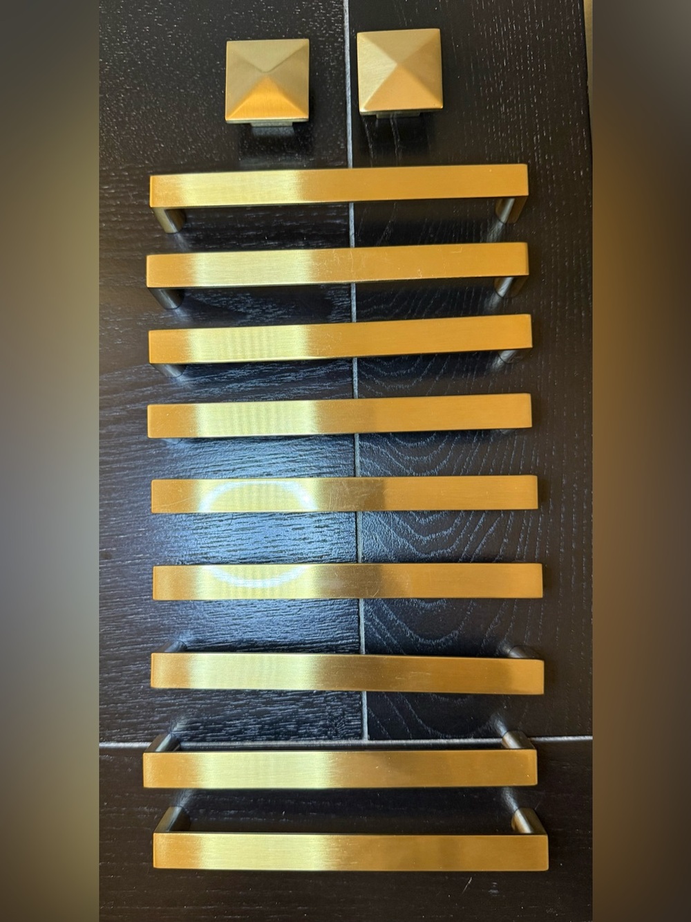 Matte Gold Cabinet Pulls (9) and Knobs (2) - Sleek Modern Hardware
